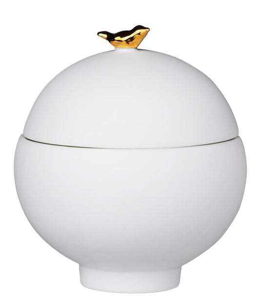 Porcelain jewelry box with gold bird detail