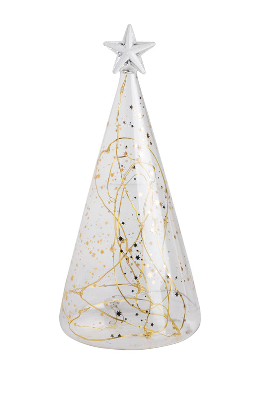 Glass Christmas tree with golden LEDs
