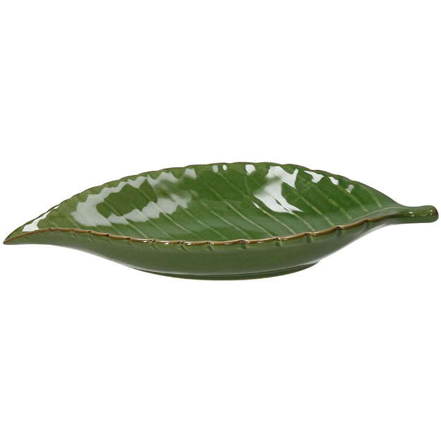Bowl leaf-shaped 20x12 Zaira Stoneware Green Relief Collection
