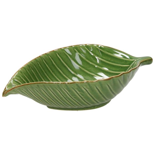 Bowl leaf-shaped 20x12 Zaira Stoneware Green Relief Collection