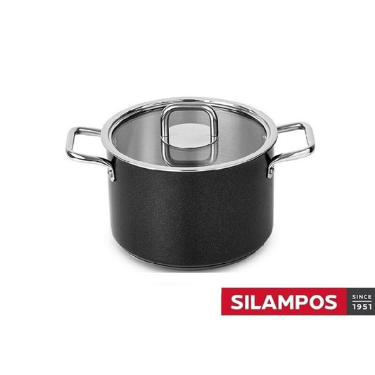 BLACK SILAMPOS WITH GLASS LID - FRYING PAN WITH HANDLES 20 CM